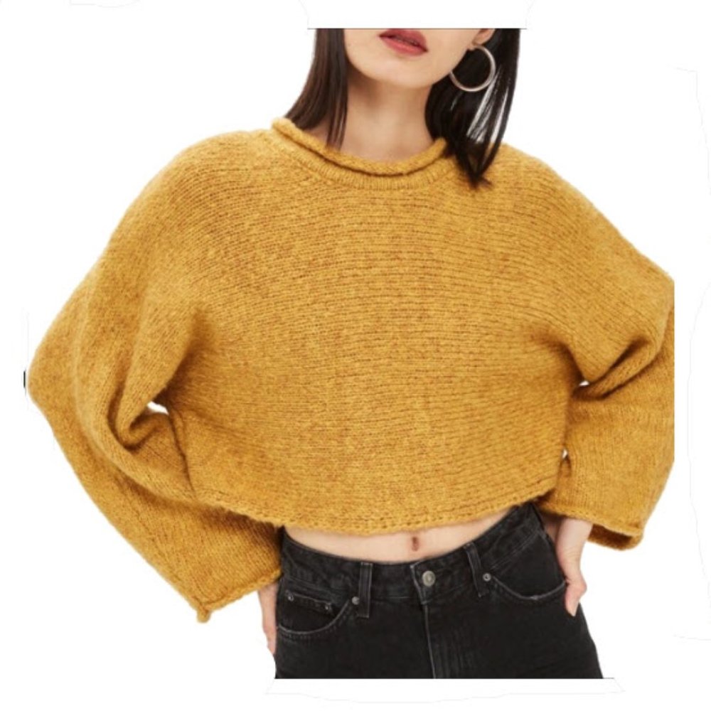 Topshop Mustard Gold Cropped Roll Neck Sweater S